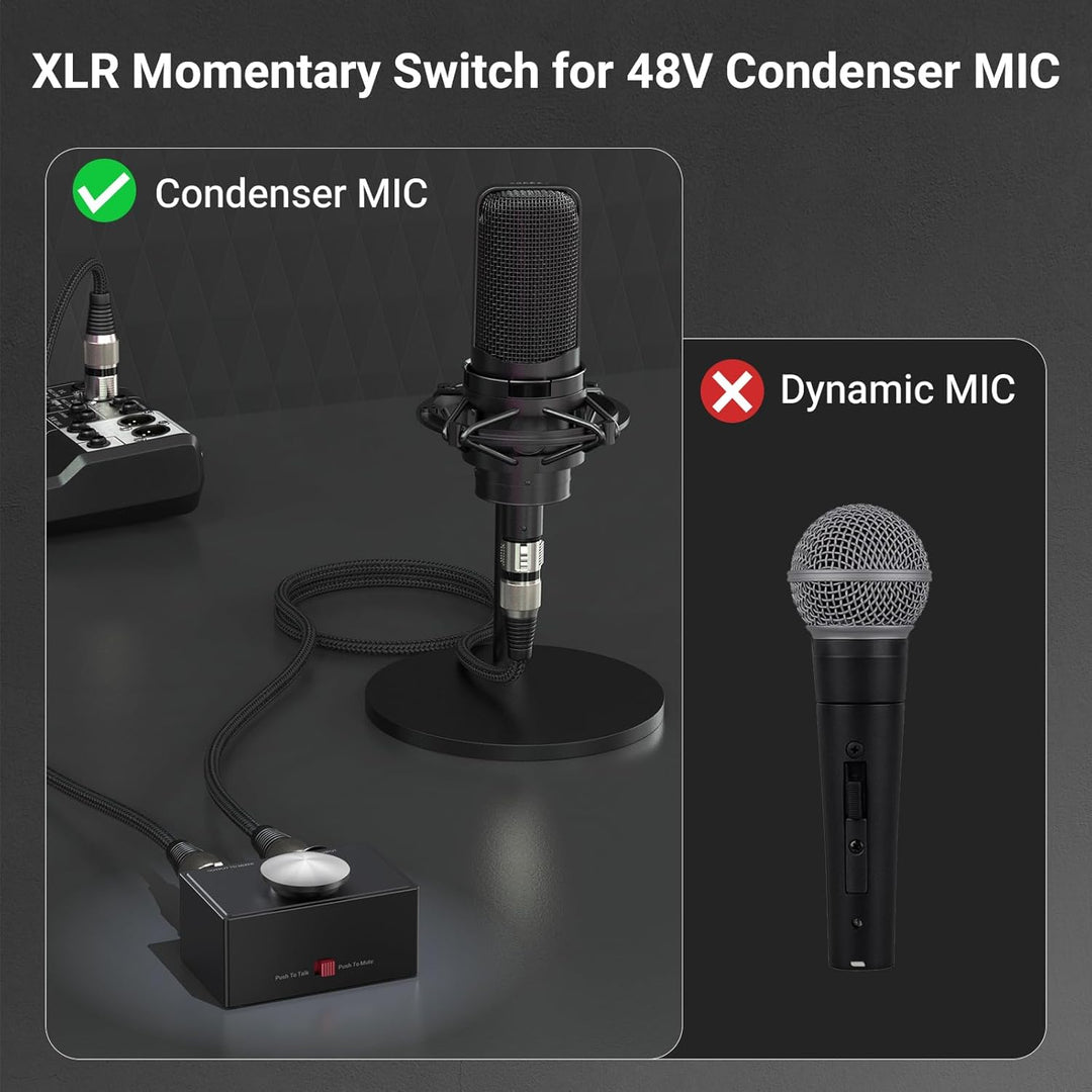 Cubilux XLR Mikrofon Stummtaste mit Momentfunktion, umschaltbar zwischen Push to Talk (PTT) und Push