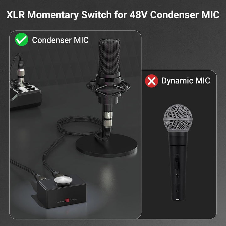 Cubilux XLR Mikrofon Stummtaste mit Momentfunktion, umschaltbar zwischen Push to Talk (PTT) und Push
