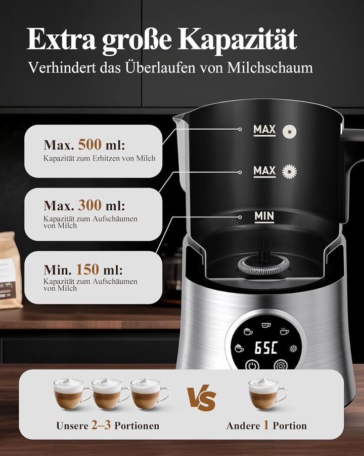 Milchaufschäumer Elektrisch 5 in 1 - Automatische Milchschäumer 500ml Grosses Fassungsvermögen Milch
