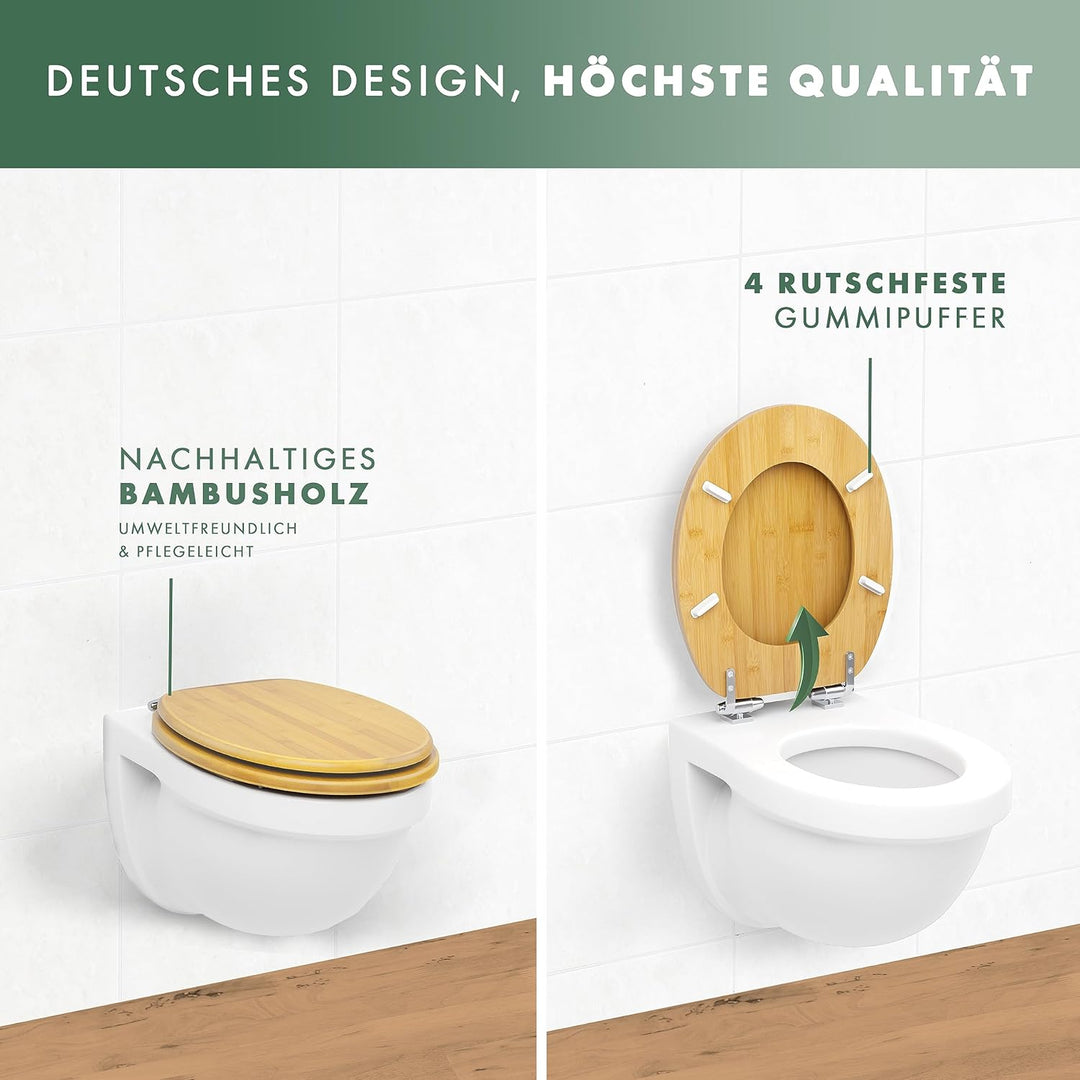 Benkstein® Premium Bambus WC Sitz mit Absenkautomatik – Quick Release Funktion – Hochwertiger Klodec