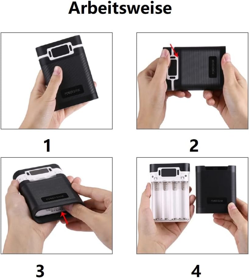 Powerbank Ladegerät Set mit 8000mAh（2000mAh*4）,2USB, 5V2A Portable DIY PowerBank,2-in-1 tragbares La