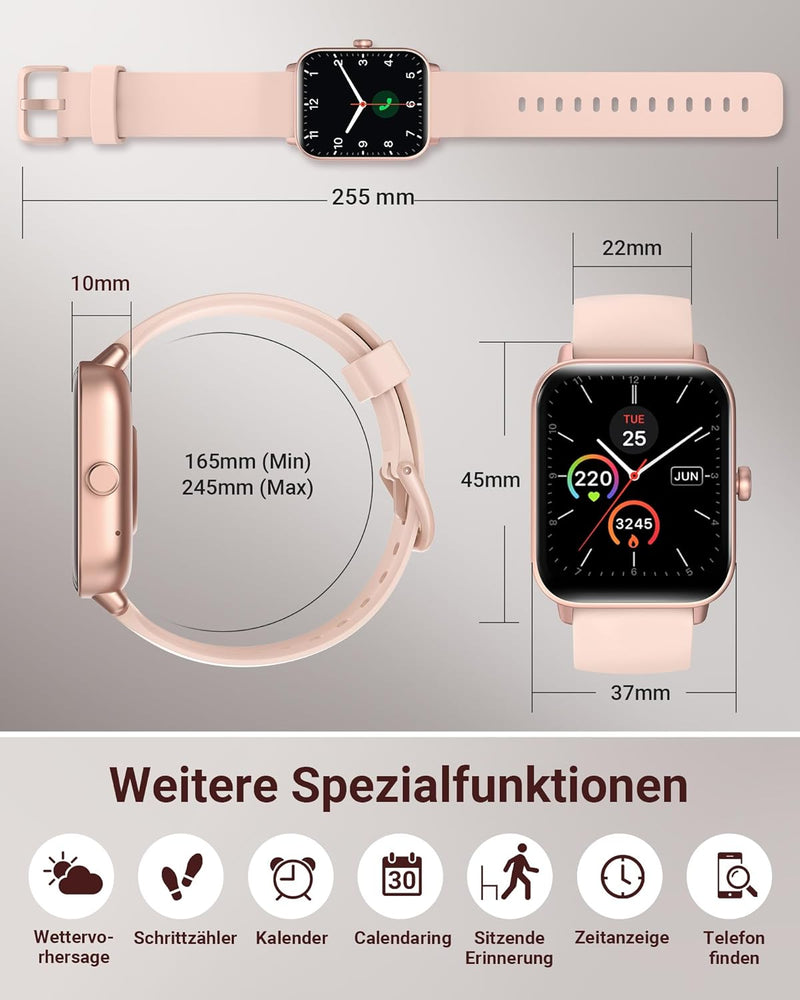 Smartwatch mit Telefonfunktion und Alexa Built-in, 1.8" Fitnessuhr Damen mit Schrittzähler Herzfrequ