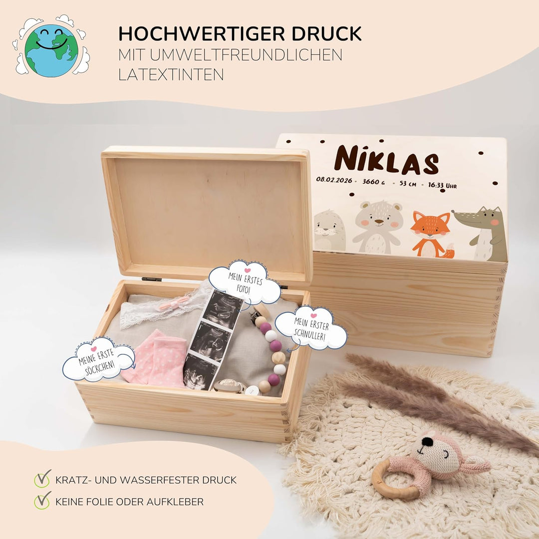 KIDSMOOD - Erinnerungsbox Baby, personalisierte Holzkiste mit Deckel, Ideal zur Aufbewahrung von Eri