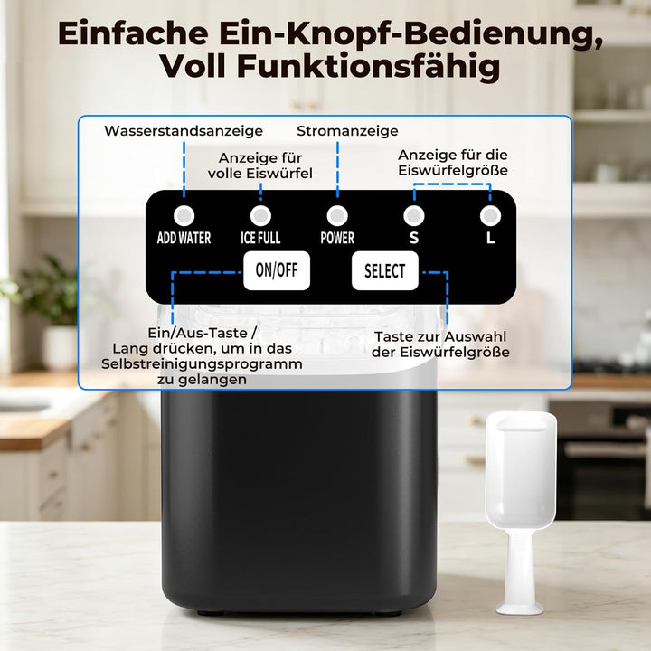 Eiswürfelmaschine 12KG/24H, Eiswürfelmaschine Klein 1,2L, Selbstreinigend Ice Maker mit Griff-Eiswür