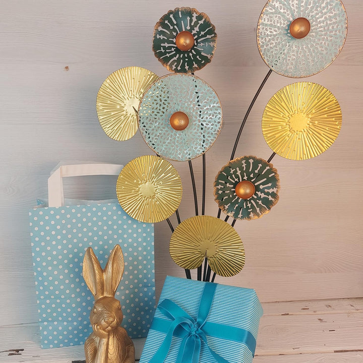 Logbuch-Verlag Dekoobjekt zum Hinstellen 53 cm Blätter Blume Baum Gold türkis schwarz Geschenk Gebur