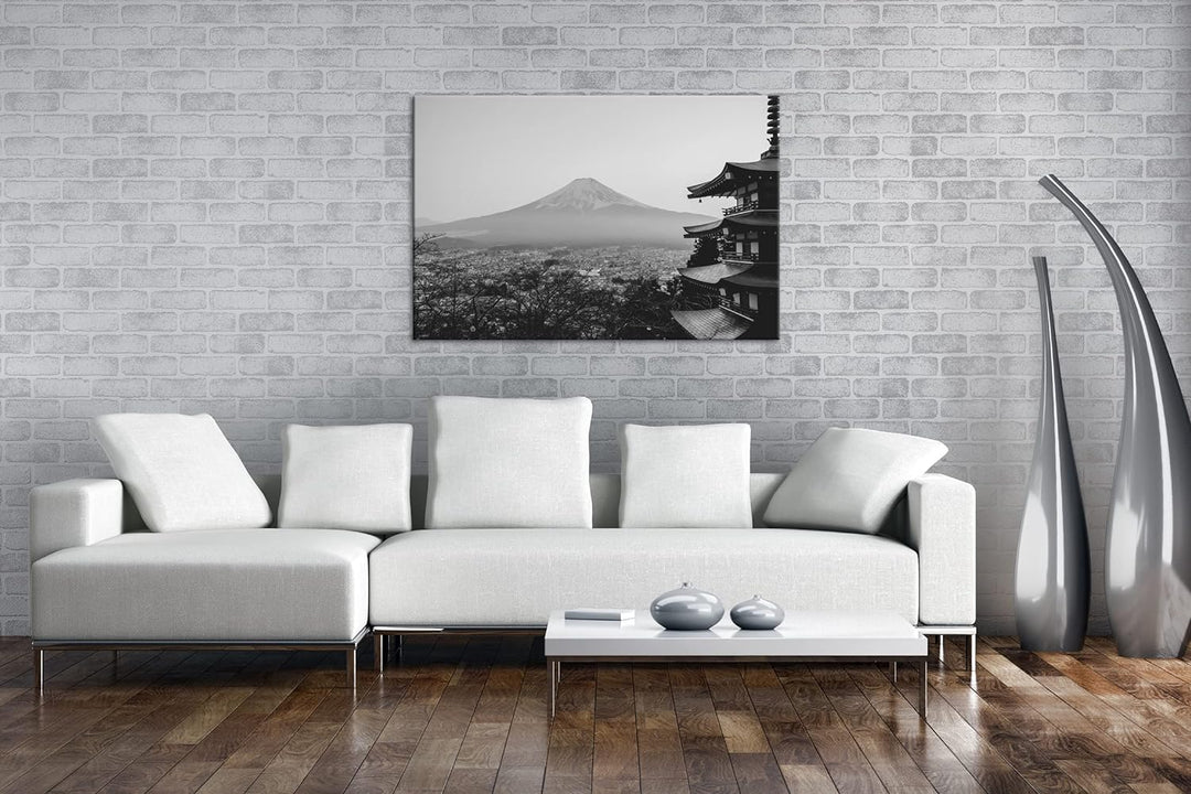 der mit Schnee bedeckte Fuji Berg aus Japan Effekt: Schwarz&Weiss, Format: 80x60 als Leinwandbild, M