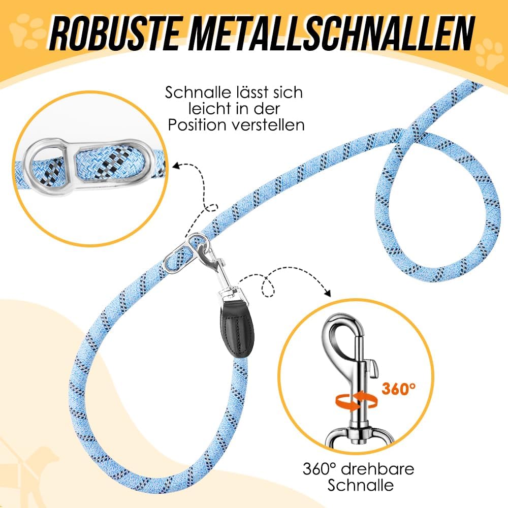 Hundeleine 3m für Kleine mittelgrosse Hunde, 8in1 Schleppleine mit 3 Verstellbare Schnalle und Griff