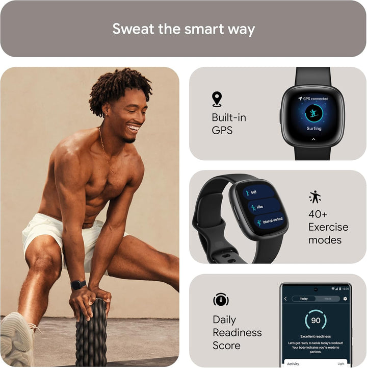 Fitbit Versa 4 Bundle (with Sports Band) Fitness Smartwatch with Built-in GPS and up to 6 Days Batte