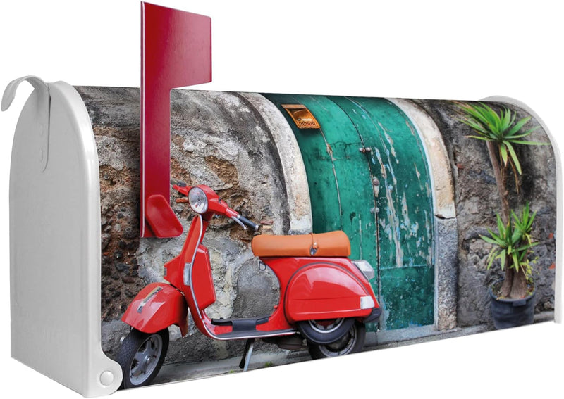 banjado® Amerikanischer Briefkasten - US Mailbox/Letterbox mit Motiv Rote Vespa 51x22x17cm - Postkas