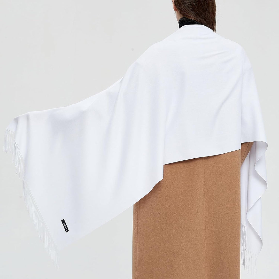 Pashmina Schals und Wraps Schals für Damen Hochzeit Party Winter Warme Lange Solid Color Weiss, Weis