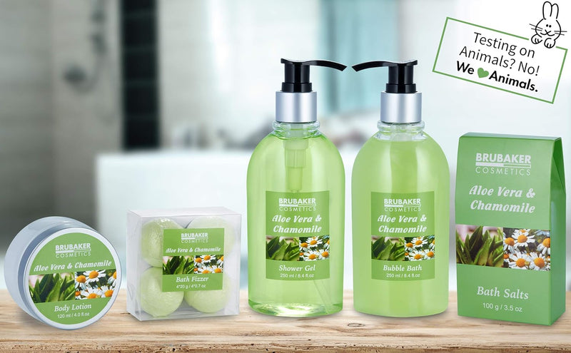 BRUBAKER Cosmetics Bade-Geschenkset Aloe Vera Kamille mit Deko Badewanne Schwarz 9-teilig Aloe Vera