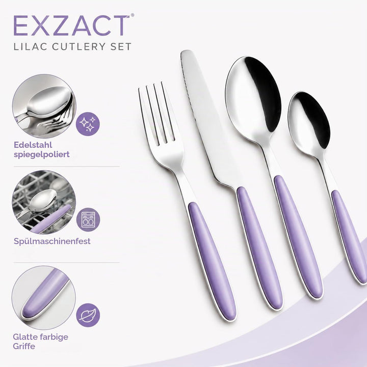 Exzact Rostfrei Stahl Besteck Set EX07 Flieder X 24, Flieder X 24