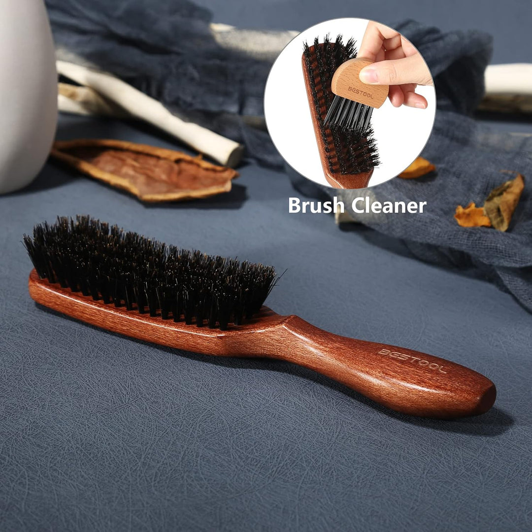 BESTOOL Haarbürste, Wildschweinborsten Bürste für Damen Herren Kinder zum Entwirren & Stylen, Naturb