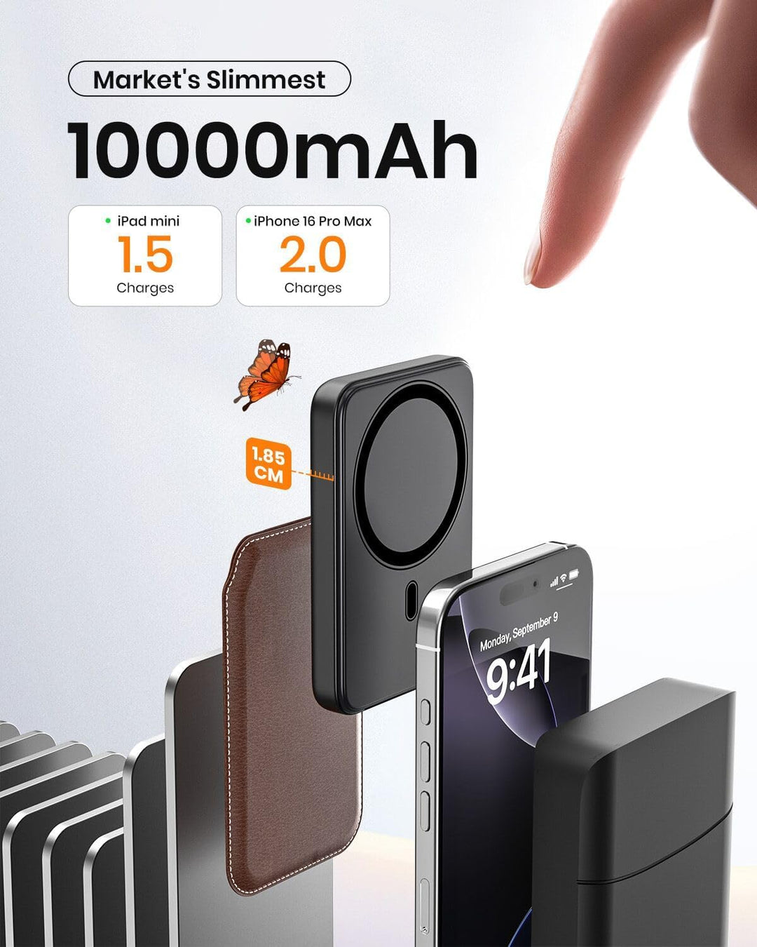 A ADDTOP-Magnetische-Power-Bank-10000mAh - PD 20W Schnelllade Powerbank with USB-C In&Out, Slim Wire