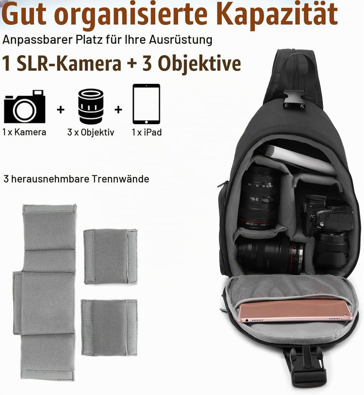 Cwatcun Kameratasche, Kamera-Umhängetasche, SLR-Kameratasche mit USB-Ladeanschluss Kompatibe, wasser