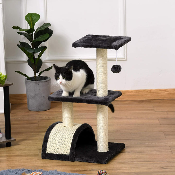 PawHut Kratzbaum 72 cm mit Plüschballen für mittelgrosse Katzen Grau | Sisalstämme, Plattform, Kratz