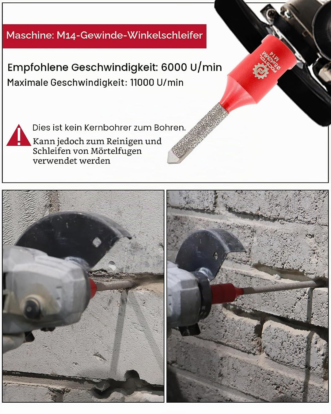 FOCSTOL Diamant Mörtel Hakenbohrer - 8mm x 121mm Diamant Mörtelfräser mit Hartmetallbestückung für M