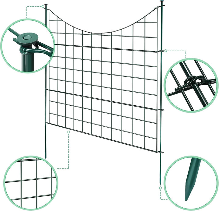 Herrselsam Teichzaun, 10tlg Set Gartenzaun Metall mit 22 Zaunelemente-10 Zaunelemente und 12 Befesti