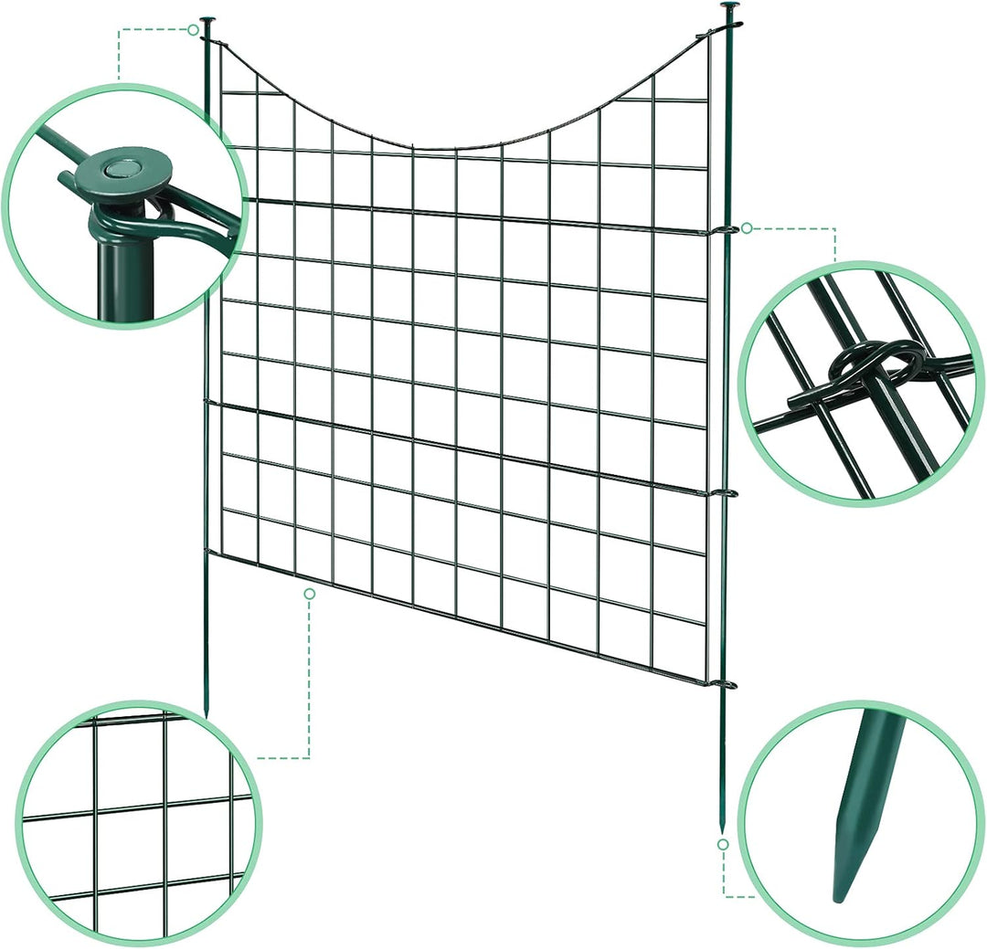 Herrselsam Teichzaun, 5tlg Set Gartenzaun Metall mit 11 Zaunelemente-5 Zaunelemente und 6 Befestigun