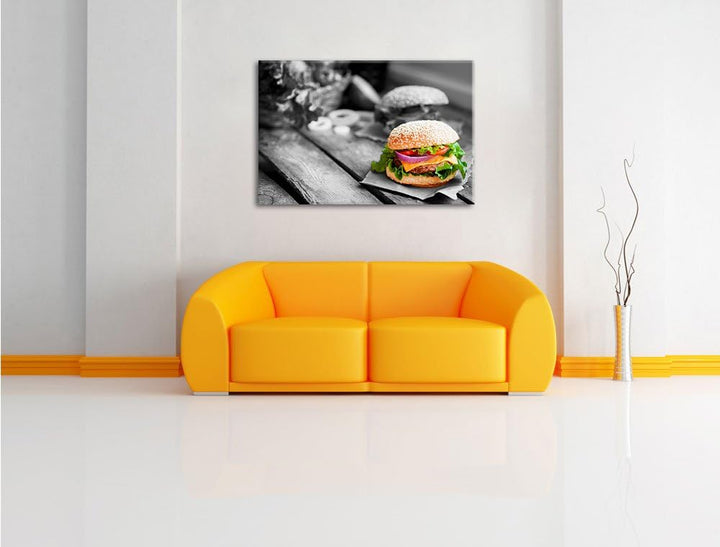 Pixxprint Leckere Burger als Leinwandbild/Grösse: 100x70 / Wandbild/Kunstdruck/fertig bespannt, 100x
