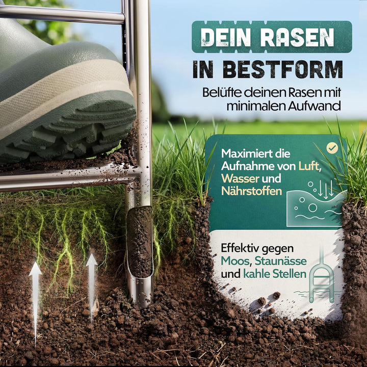 Aerifizierer für Rasen Pro | Innovativer Rasenlüfter | Rasenbelüfter mit Holespoon | Aerifiziergabel