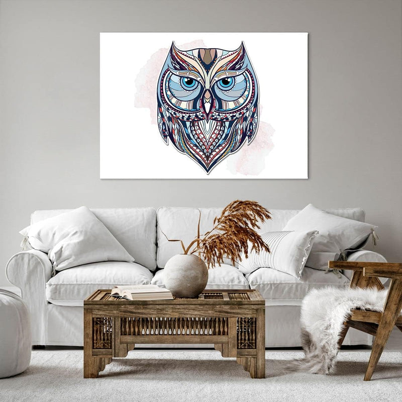 Bilder auf Leinwand 100x70cm Leinwandbild Owl aztekische Tierwelt Grafik Gross Wanddeko Bild Schlafz