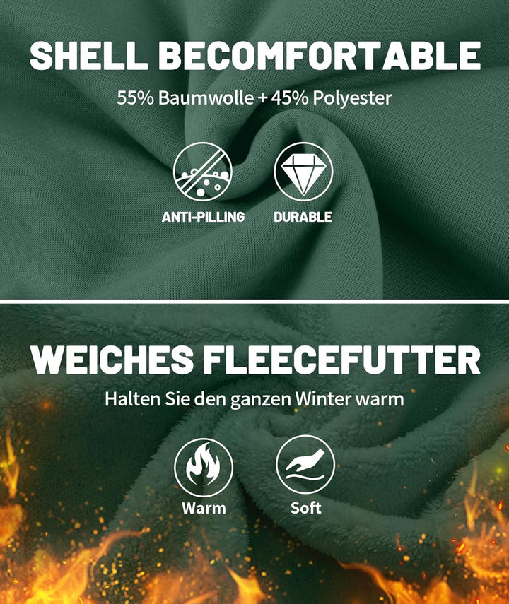 JACKETOWN Herren Sweatshirt Gefüttert Hoodie Reissverschluss Sweatjacke Warm Fleece Winterjacke Tedd