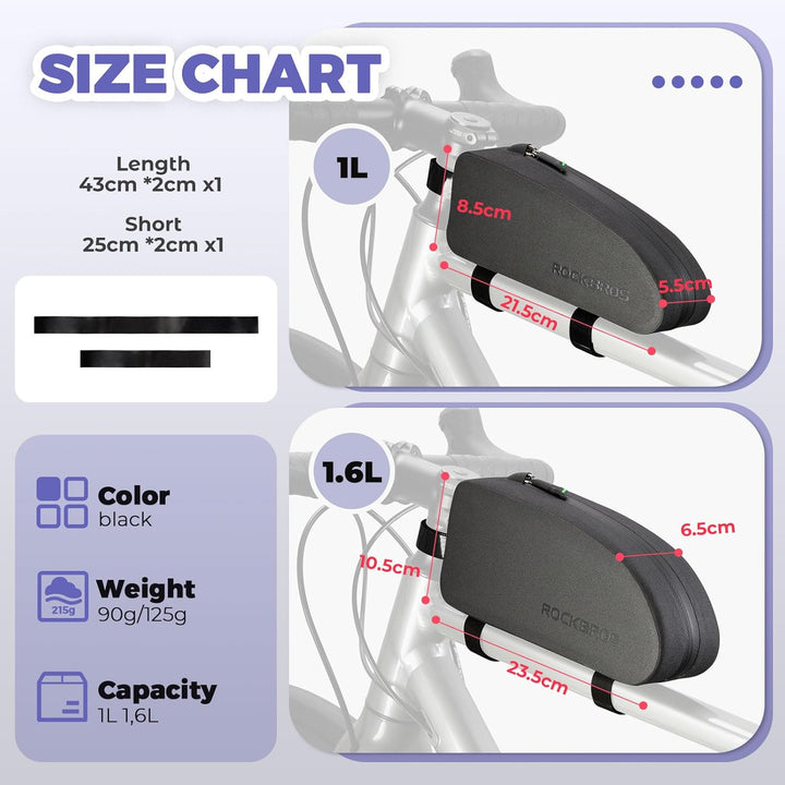 ROCKBROS Fahrrad Rahmentasche wasserdichte Fahrradtasche MTB Lenkertasche Oberrohrtasche Schwarz 1L