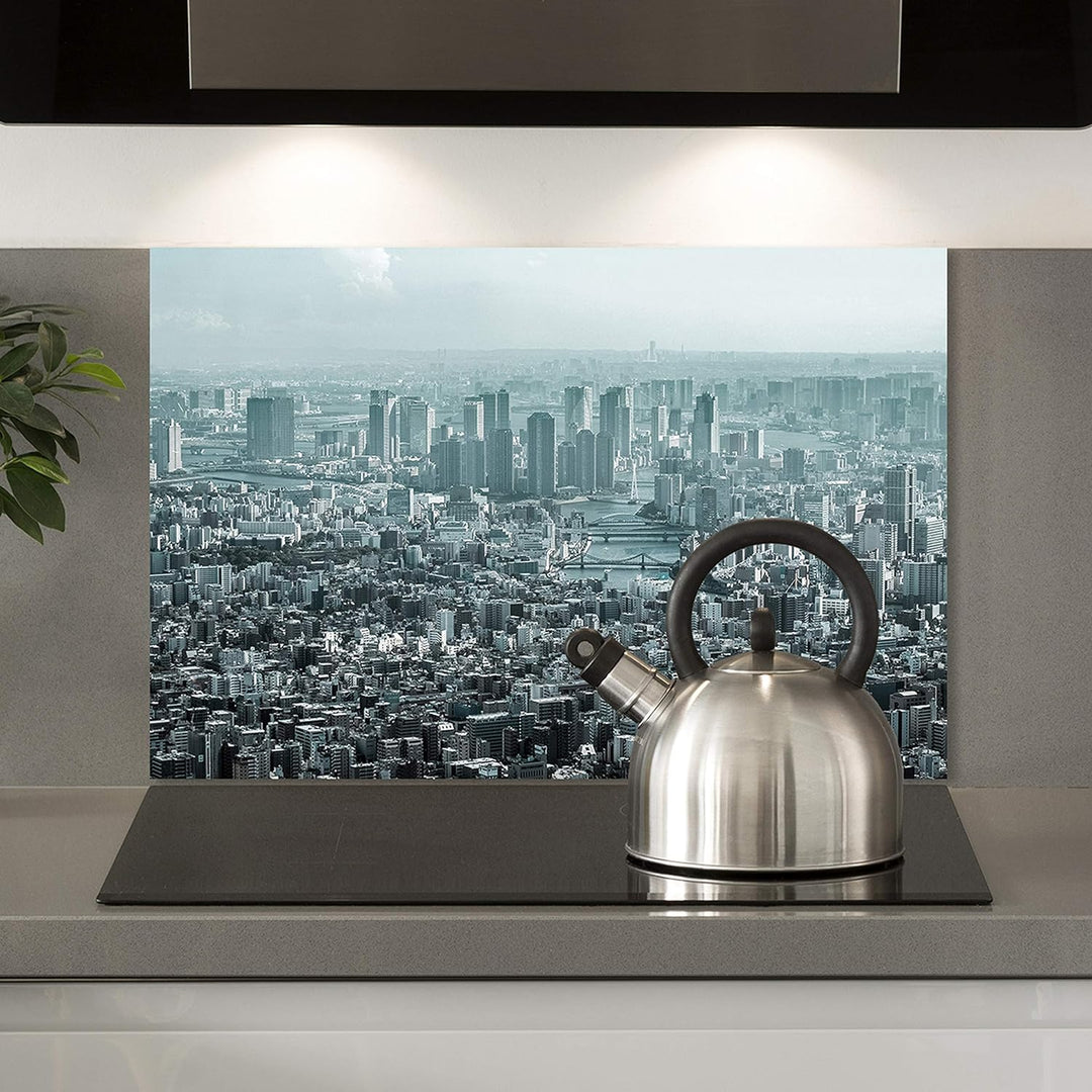 Cuadros Lifestyle Küchen Spritzschutz „Big City“ 60x40 cm | Küchenrückwand | Alu-DiBond Blende | Pan