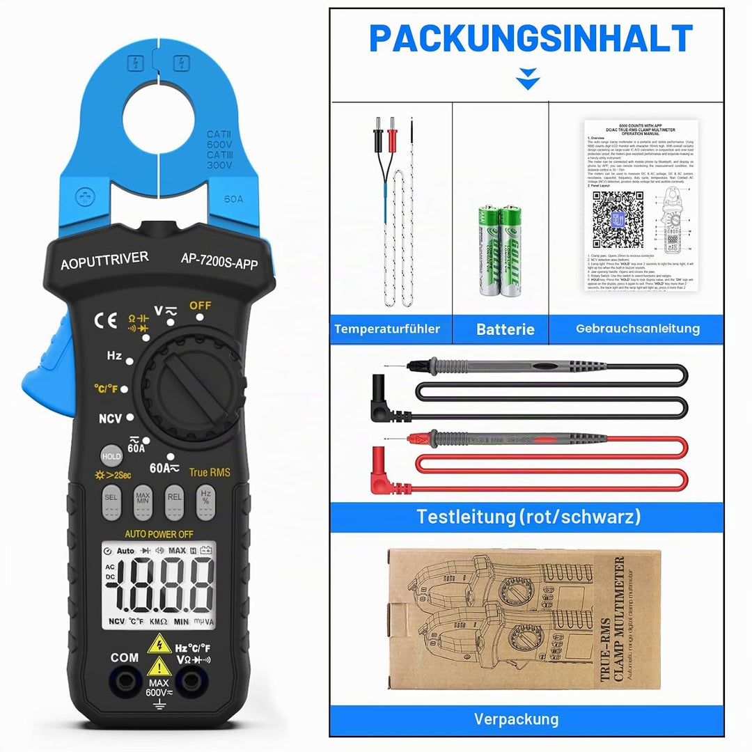 Stromzangen Amperemeter mit Bluetooth Konnektivität TRMS 6000 Zählung Berührungslose AC/DC-Spannungs