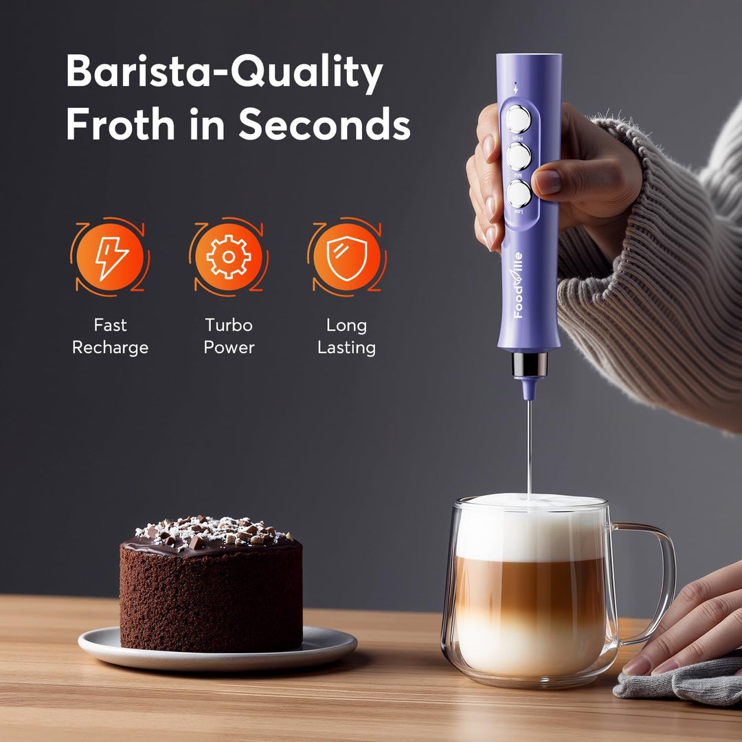MF02 Wiederaufladbarer Milchaufschäumer Handheld Foam Maker mit Edelstahl Schneebesen für Cappuccino