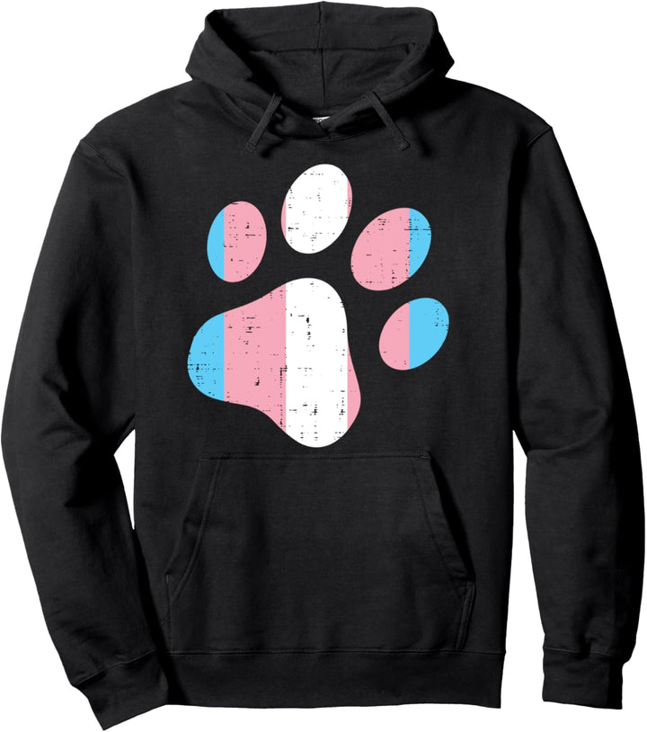 Transgender Paw Print Trans Pride Flag Transsexual Dog Cat Pullover Hoodie