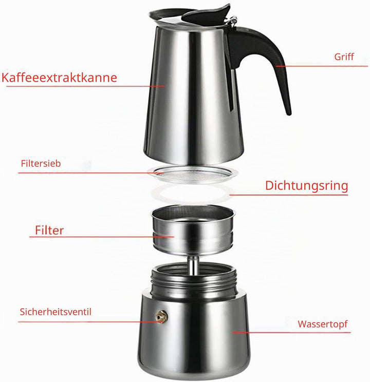 Espressokocher, 220V Edelstahl Elektrisch Kaffeekanne 4 Tassen Espressokanne, 200 ml Mokkakocher Kaf