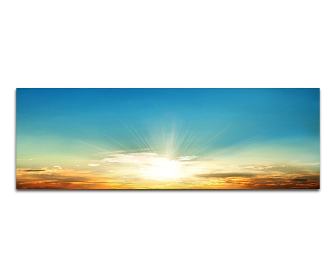 Paul Sinus Art Panoramabild auf Leinwand und Keilrahmen 150x50cm Himmel Wolkenschleier Sonnenunterga