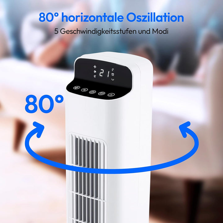 MEDION P15 TF Turmventilator mit Fernbedienung (5 Geschwindigkeitsstufen, leiser Schlafmodus, 45 Wat