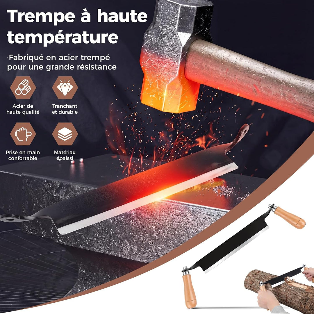 250 mm Zugmesser für Holz, Baumschäler mit komfortabler Holzgriff, Wolframstahl, Schindelmesser, Zus