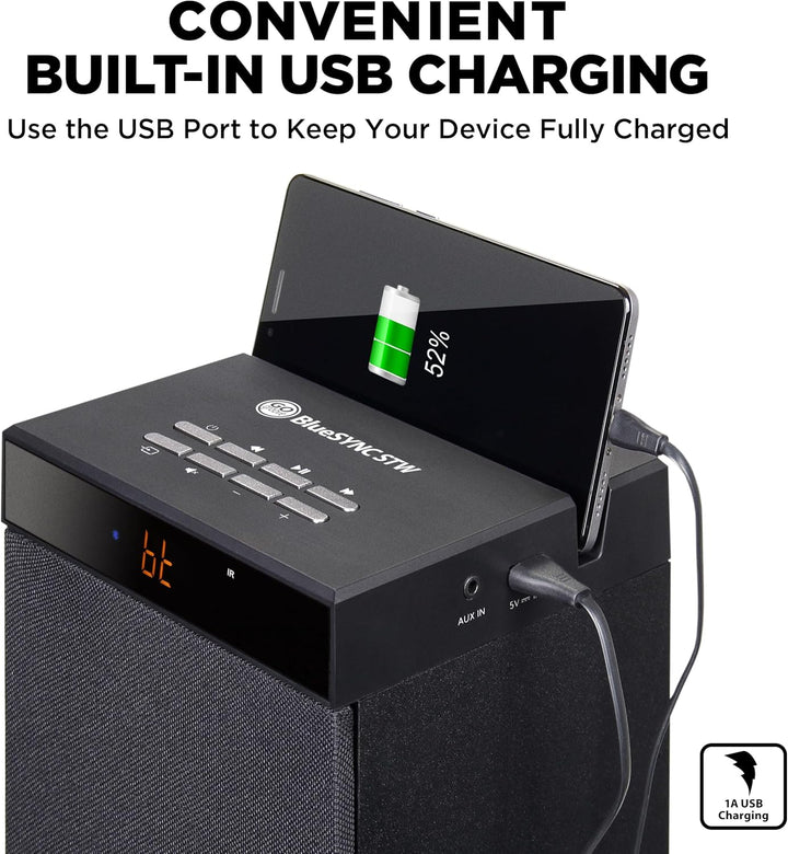 GOgroove Bluetooth Turm Lautsprecher mit integriertem Subwoofer - Standlautsprecher mit Bass und Dua