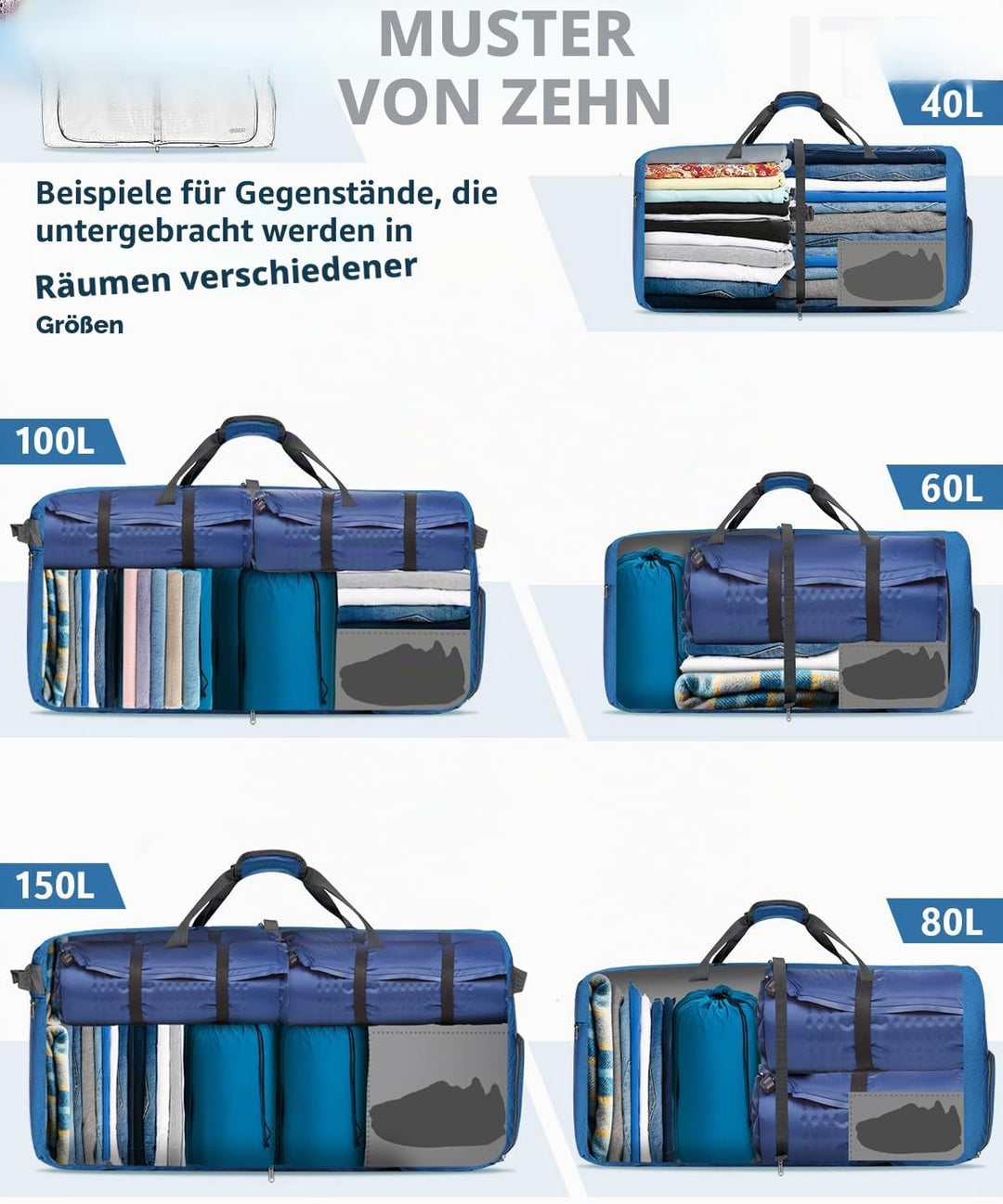 Gonex Faltbares Reisegepäck Leicht 40/60/80/100/150L Grosse Reisetasche Sporttasche für Reisen Fitne