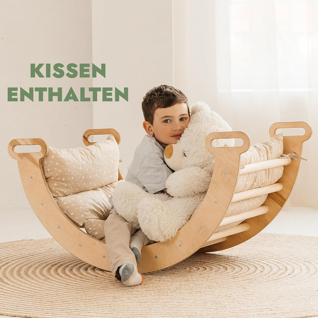 Goodevas 5-in-1 Montessori Klettergerüst Set: Indoor Kletterdreieck, Kletterbogen mit Kissen, Klette