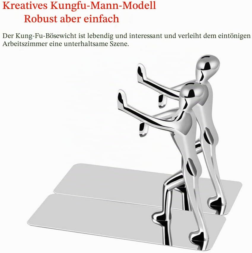 MerryNine Robuste Kung-Fu-Mann-Buchstützen aus Edelstahl, Buchstütze aus Edelstahl, kreativer Buchsc