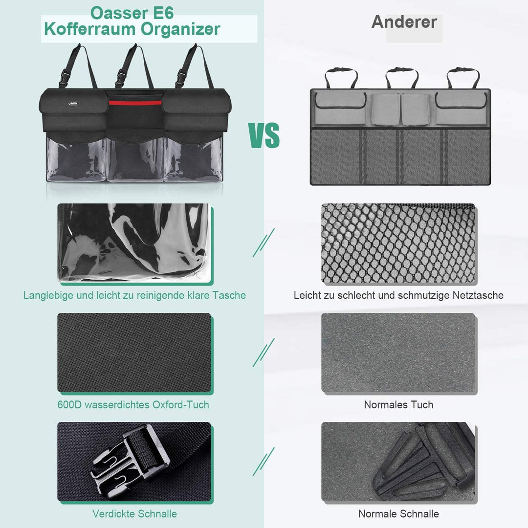 Oasser Kofferraum Organizer Auto mit wasserdichten Taschen, Schwarz