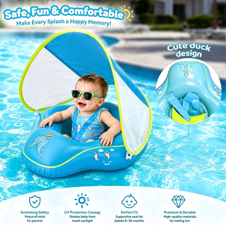 Baby Schwimmring mit Sonnendach, Schwimmring Baby ab 3 Monate, Aufblasbarer Baby Swim Float mit Sich