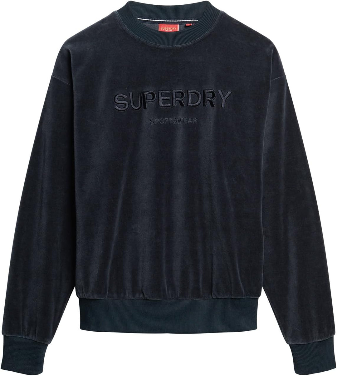 Superdry Damen Velour Graphic Boxy Crew Sweat Sweatshirt, Finster Marineblau