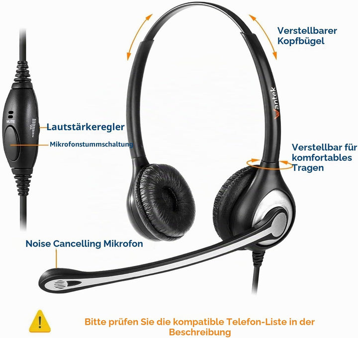 Wantek RJ9 Telefon Headset mit Mikrofon Noise Cancelling &amp; Quick Disconnect, Festnetztelefon Kopfhör