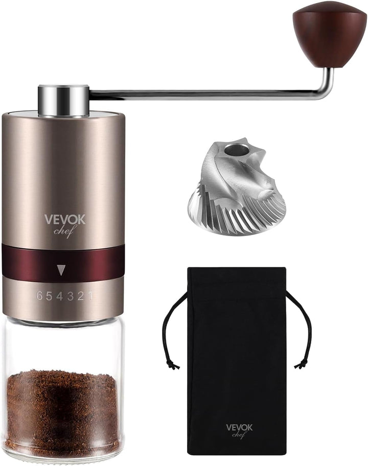 Vevok Chef Manuelle Kaffeemühle mit 6 Externen Einstellbaren Grobheit für Espresso bis French Press,