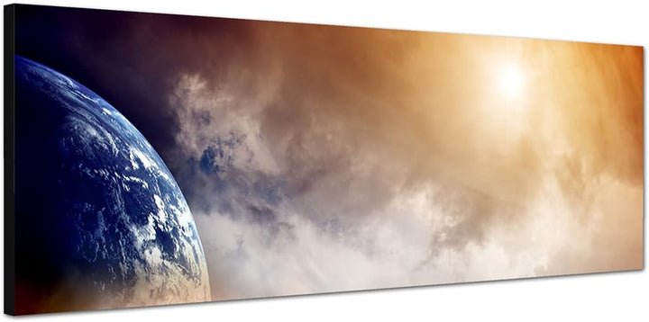 Paul Sinus Art Panoramabild auf Leinwand und Keilrahmen 150x50cm Weltall Planet Erde Wolken Dunst