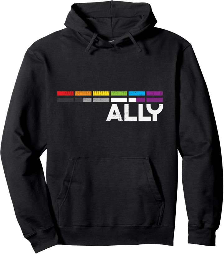 Proud Ally Bars Equality LGBTQ Asexual Flag Ace Pride Ally Pullover Hoodie