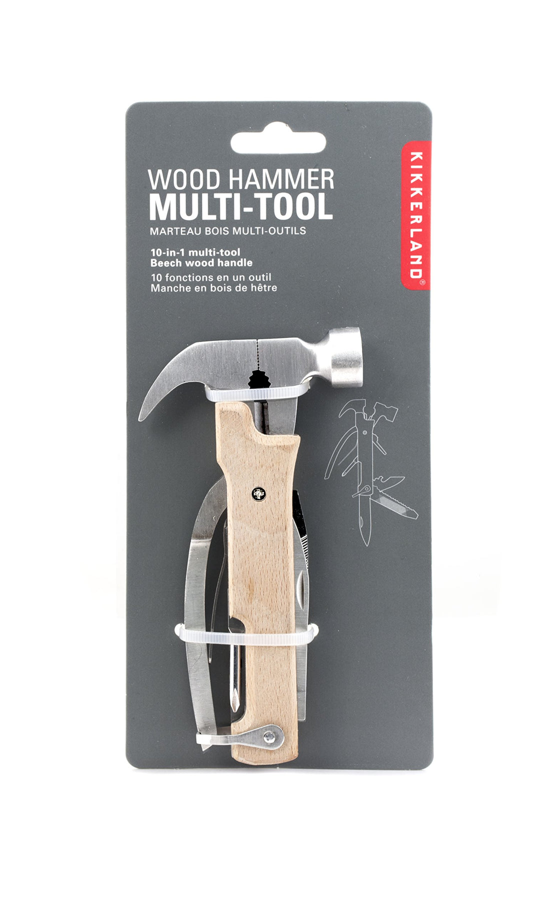Kikkerland Multifunktionswerkzeug Holz "Hammer Tool", CD502-W Weisser Holzhammer, Weisser Holzhammer