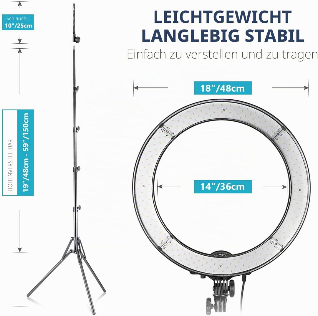 Neewer Kamera Foto Video Ringlicht Kit: 18 Zoll/48 Zentimeter Aussen 52W 5500K dimmbare LED Ringlich
