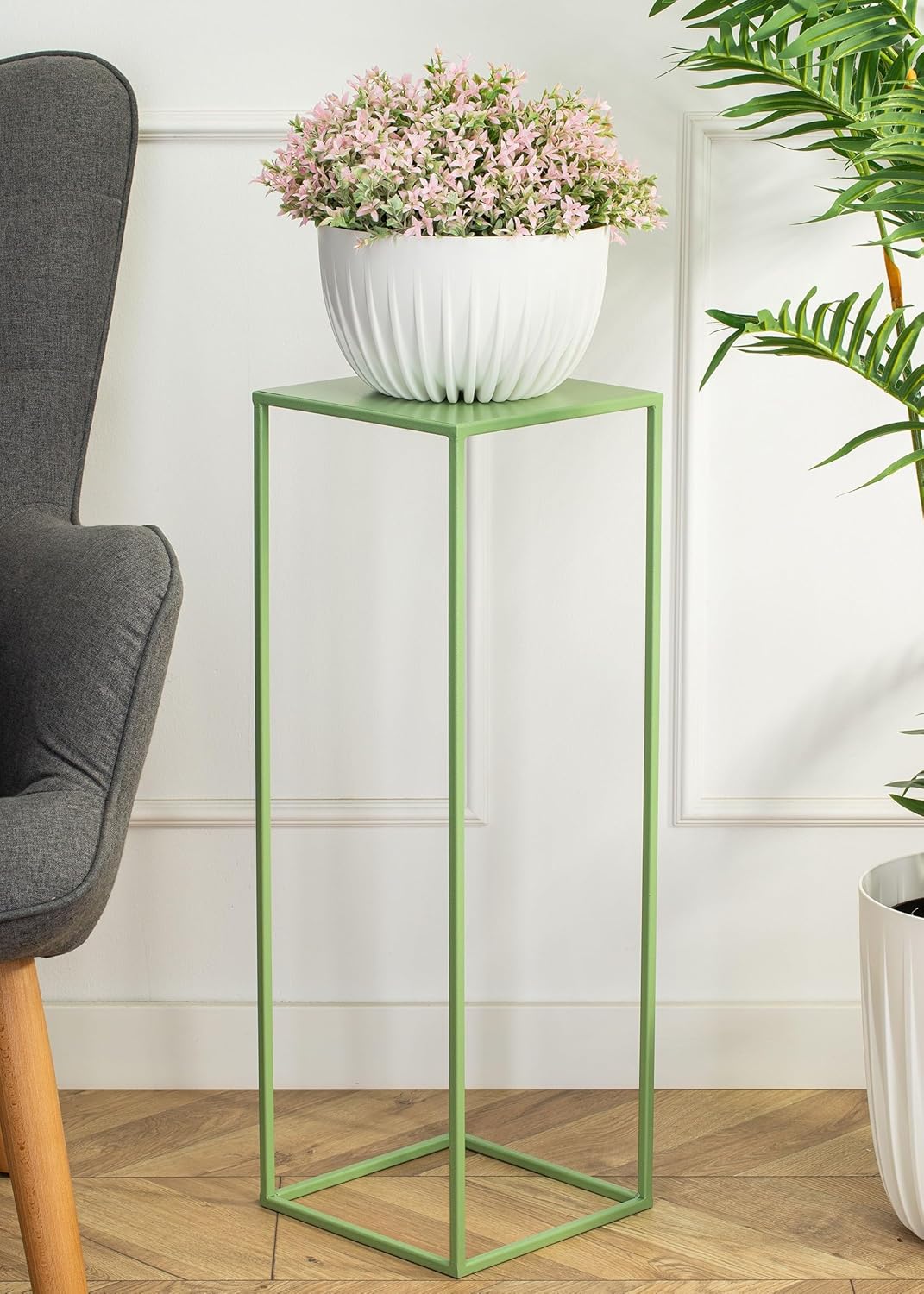 Blumenständer Metall Grün 70 cm Hoch - Solider und Robuster Blumenhocker Metall - Pflanzenständer fü